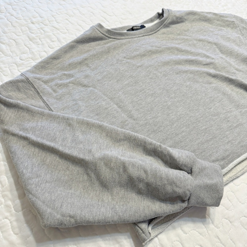 Women M Sweatshirt L/S Gray Cropped Raw Hem Pullover Y2K LOUNGEWEAR STREETWEAR